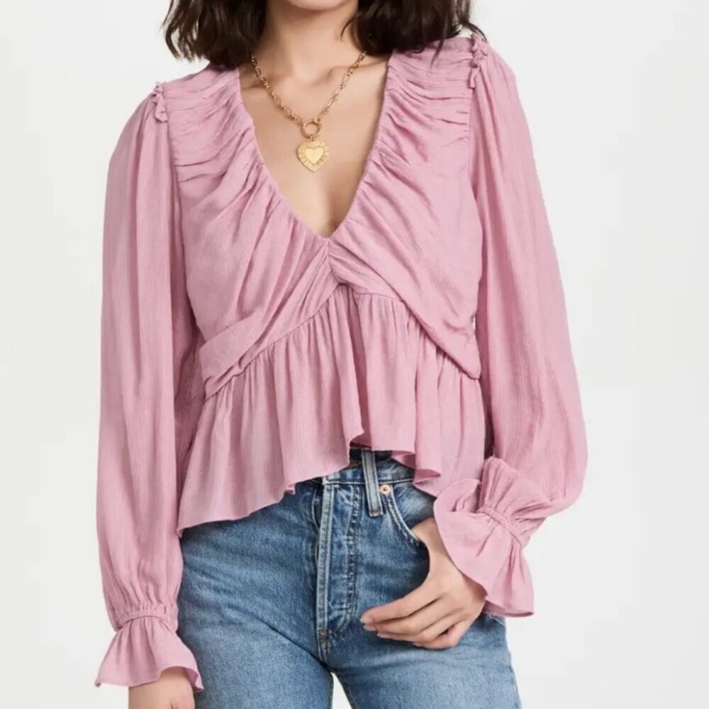 FREE PEOPLE REVOLVE Daia Top Mountain Peplum Long Sleeve Blouse  US L